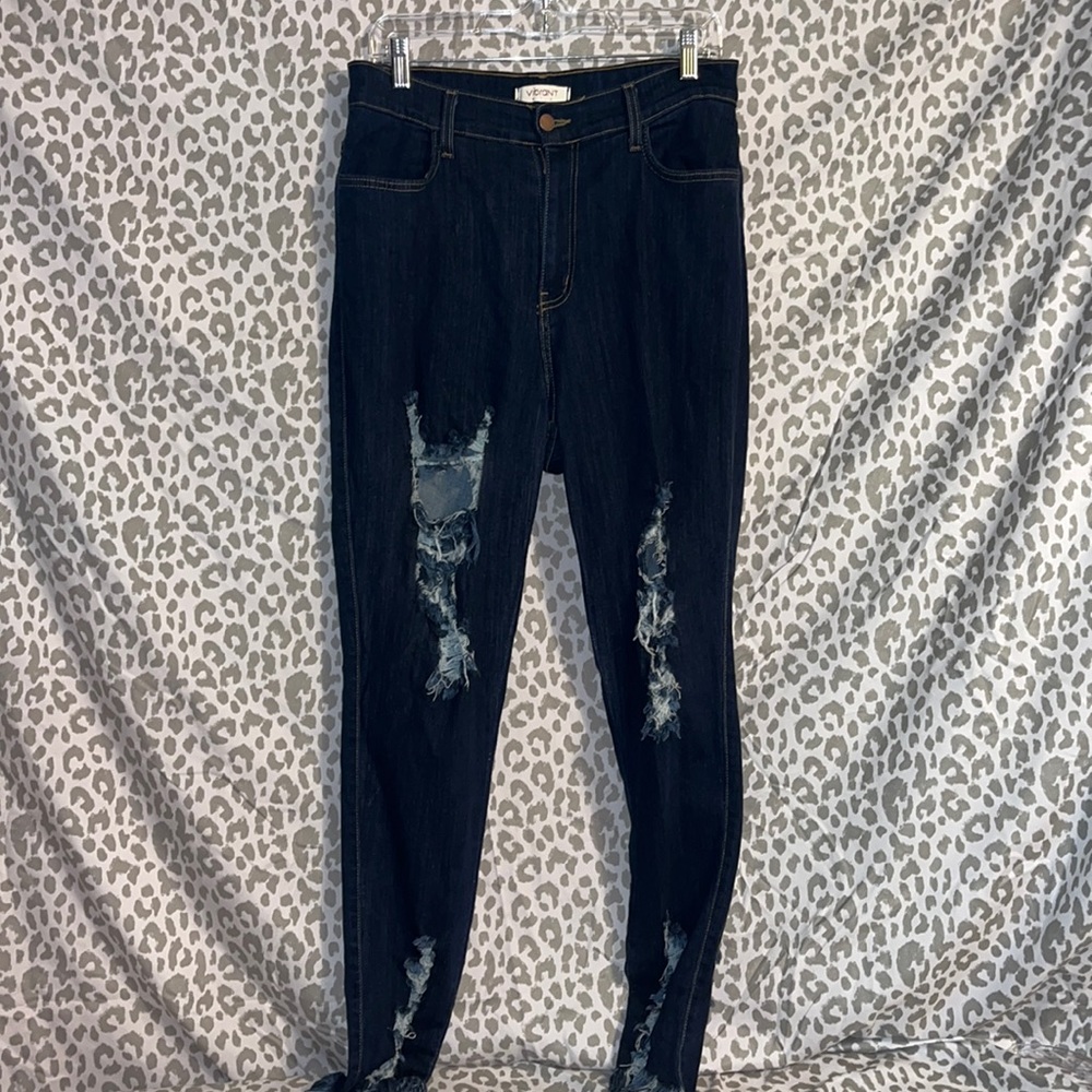 Worn distressed 4 pocket high waist blue jeggings size 2x
